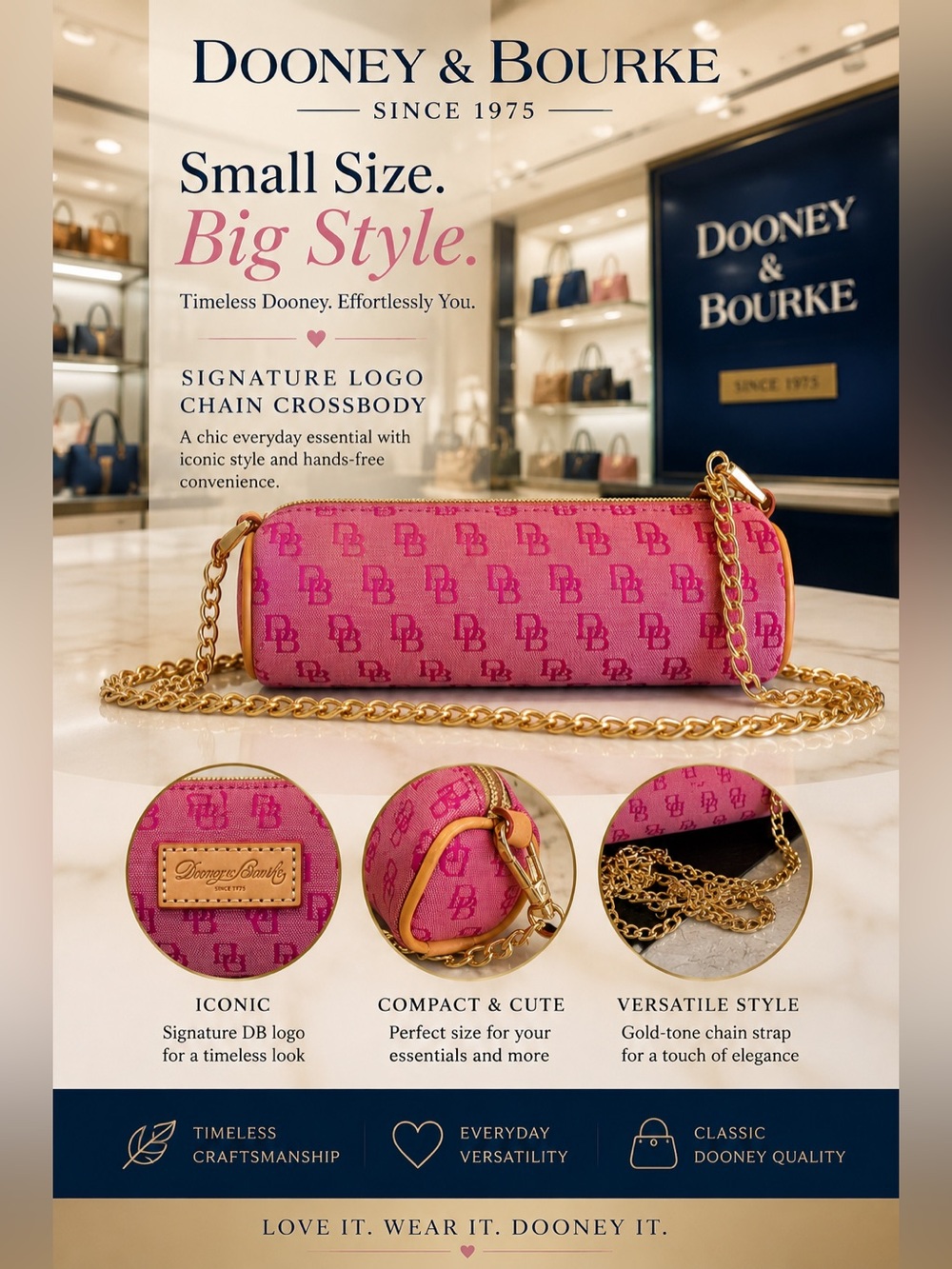Dooney & Bourke Pink Signature Logo Chain Crossbody